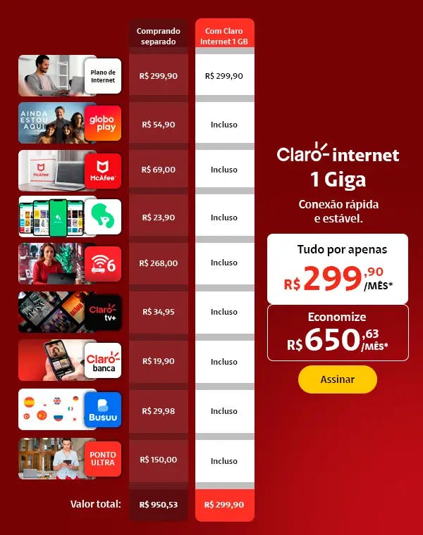 claro internet 1 giga comparativo