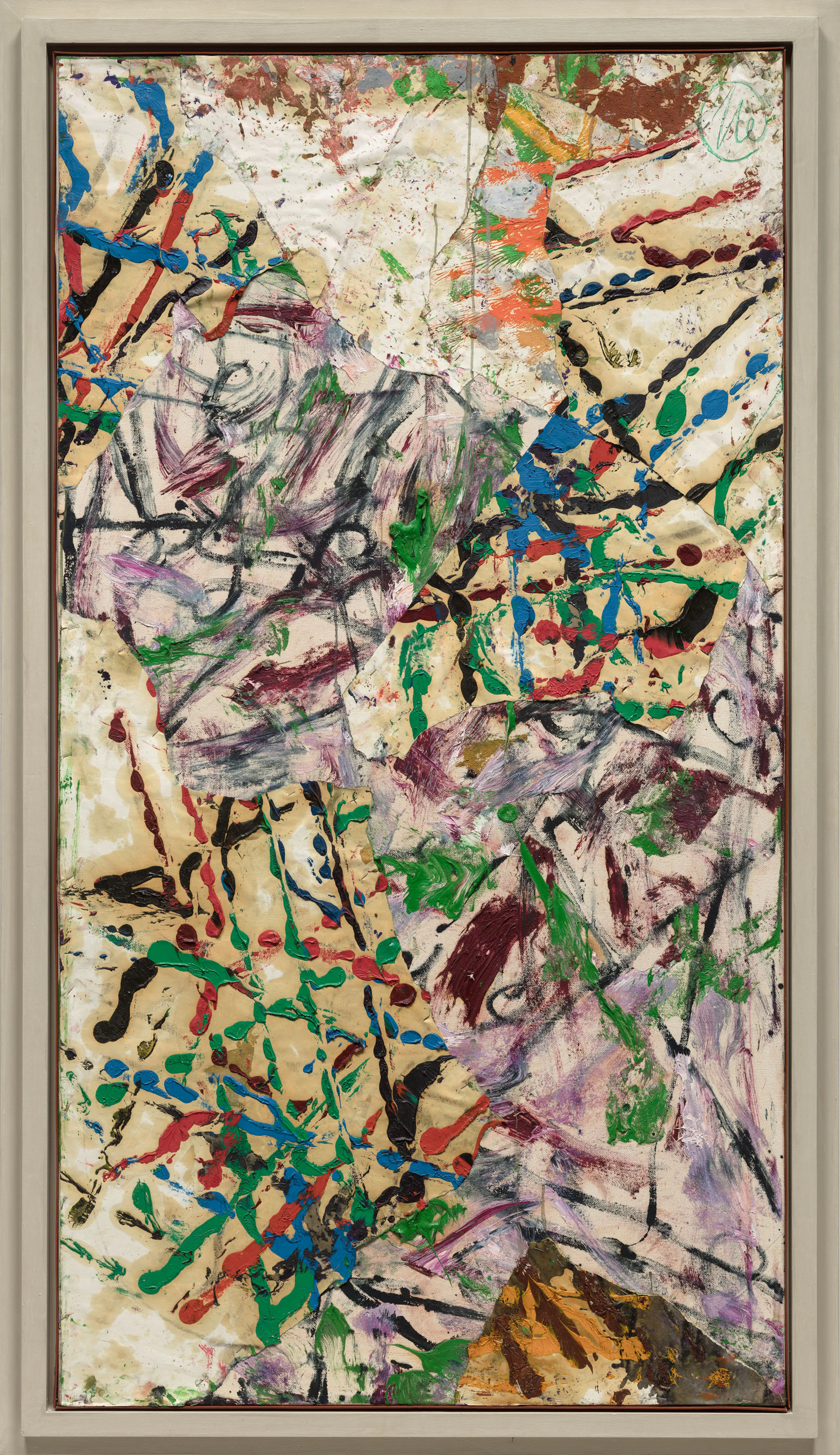 MARKUS LÜPERTZ Feuerwerk (Fireworks), ca. 2001 Mixed media, collage on canvas in artist’s frame 63 ¼ x 33 ¾ inches 160.5 x 86 cm LUPP-1616/B