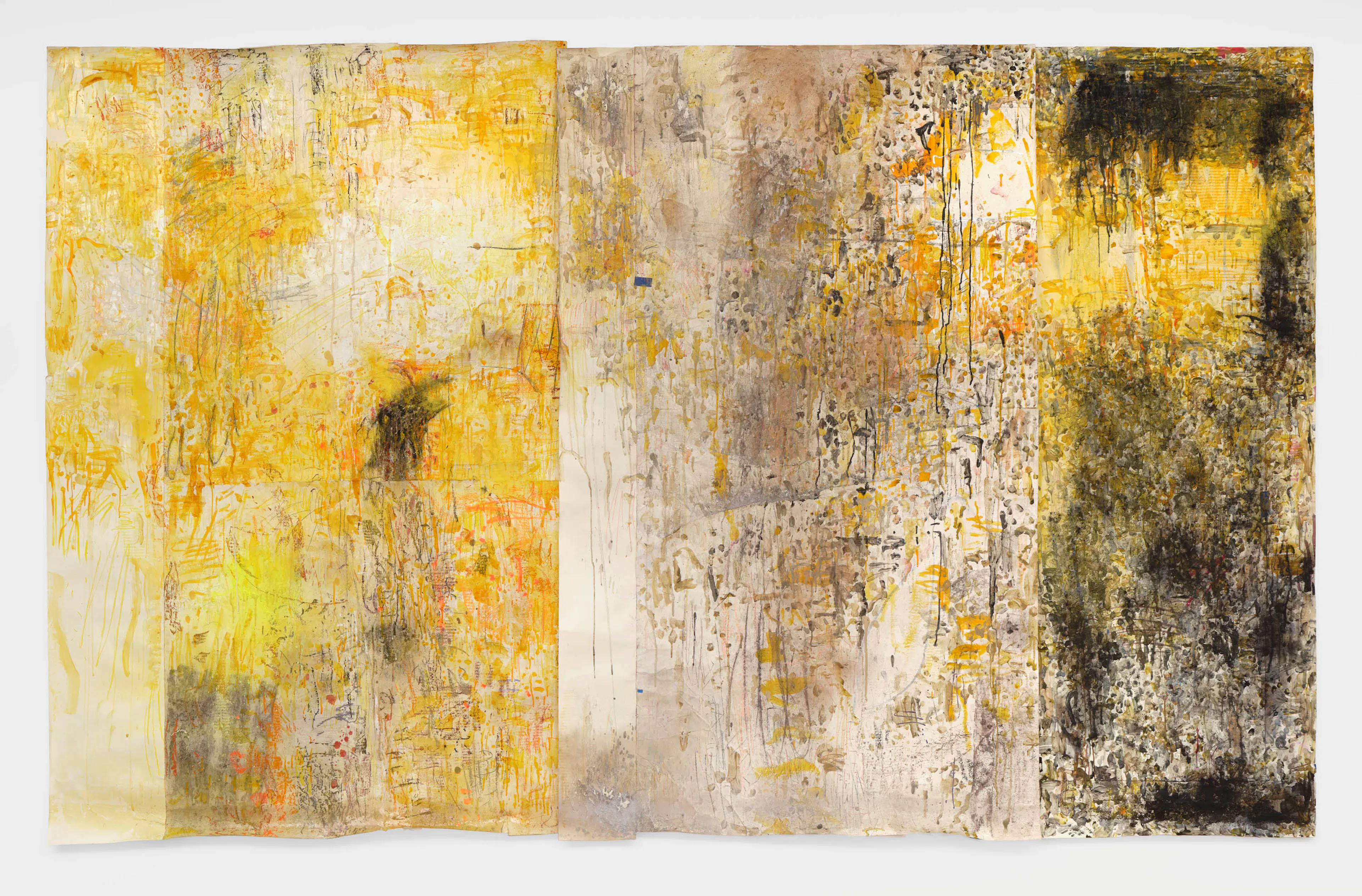 ANDY ROBERT Ti Soleil (A little sun), 2021 Mixed media on paper; three parts, overall: 82 x 133 inches 208 x 338 cm ROBW-1