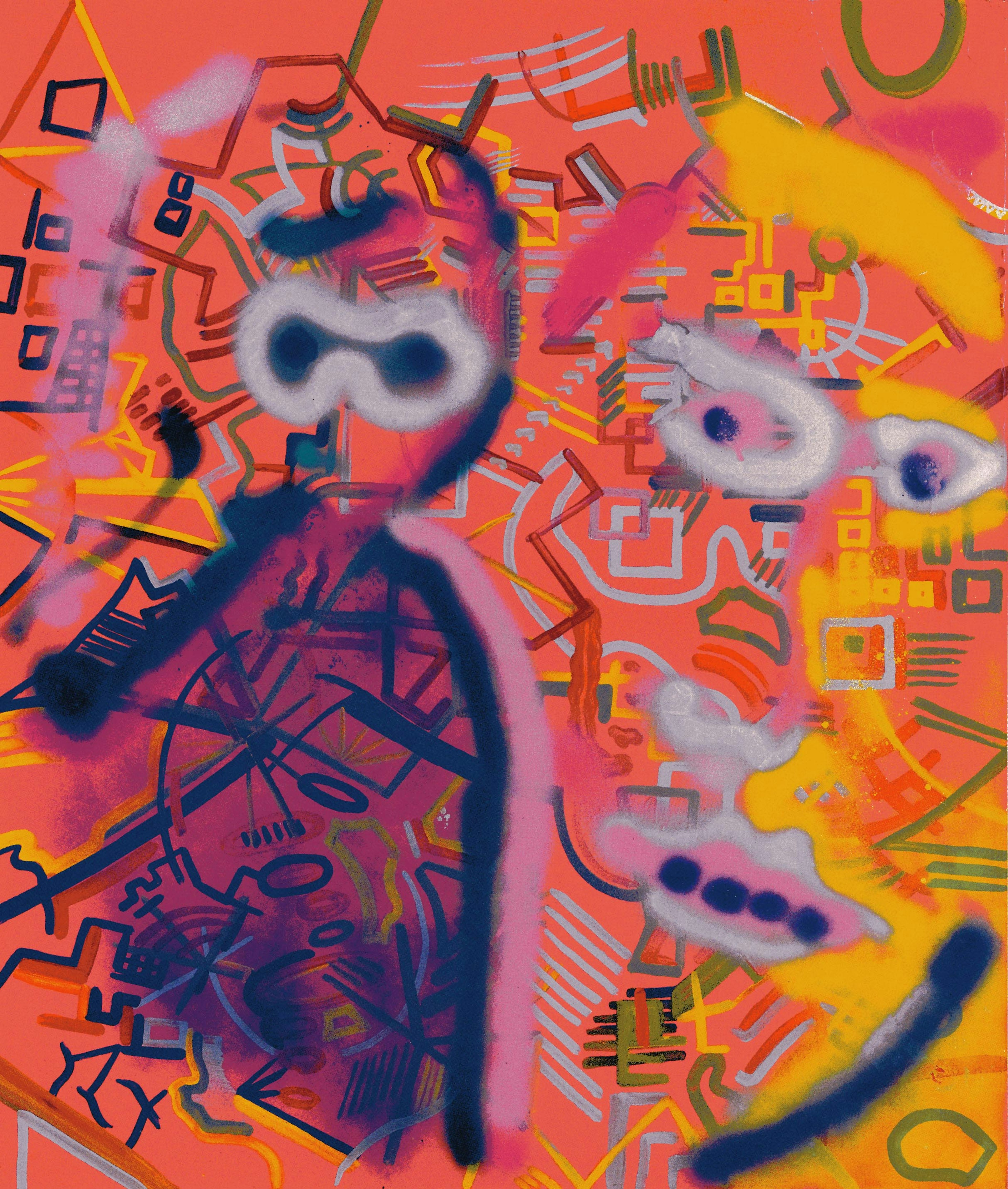 SIGMAR POLKE, Zwei Köpfe (Two Heads), 1971-1973, Dispersion, spray paint, acrylic on canvas