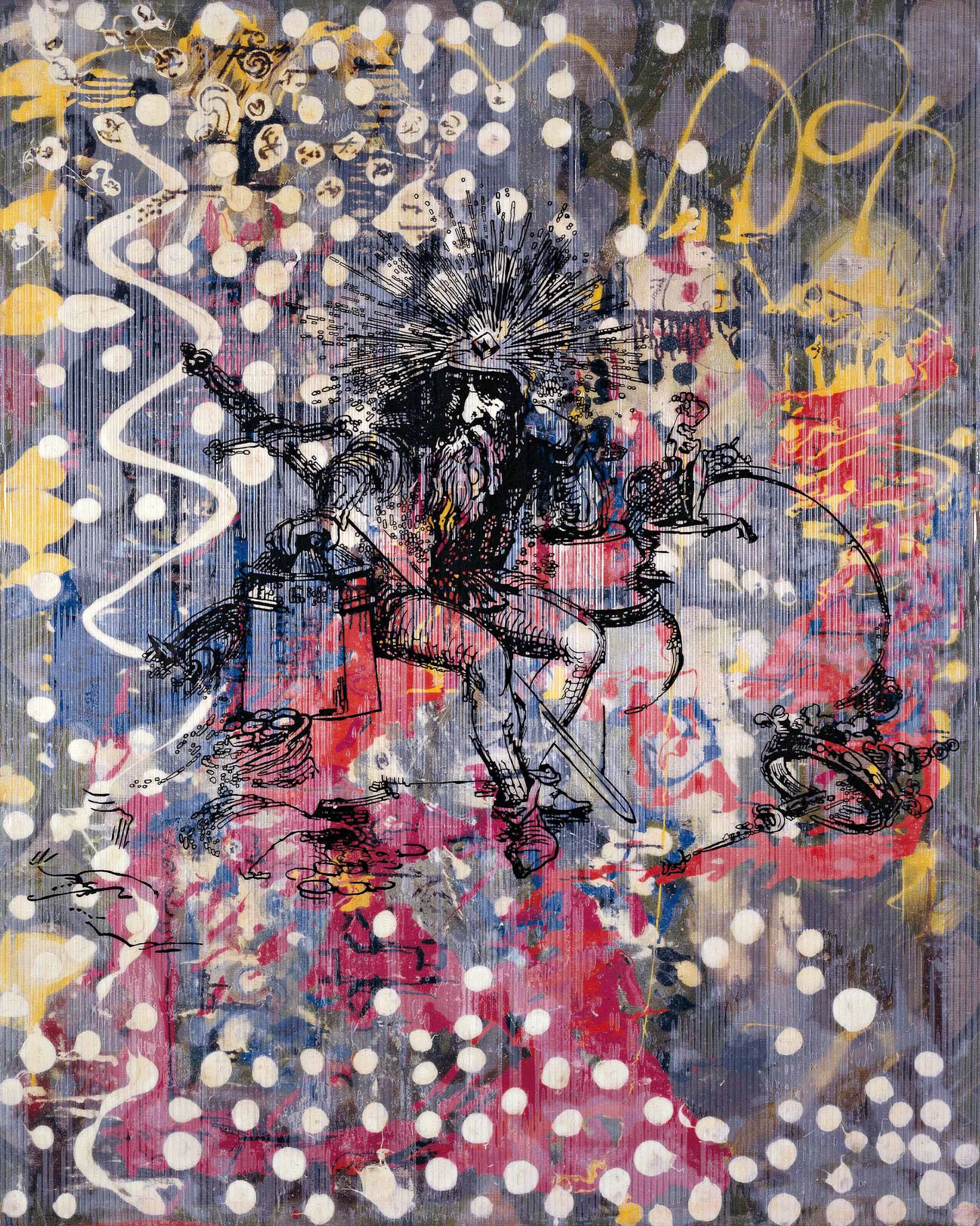 SIGMAR POLKE, Das Wunder von Siegen (Linsenbild)  [The Miracle of Siegen (Lens Painting)], 2007, Painted gel medium and acrylic on fabric