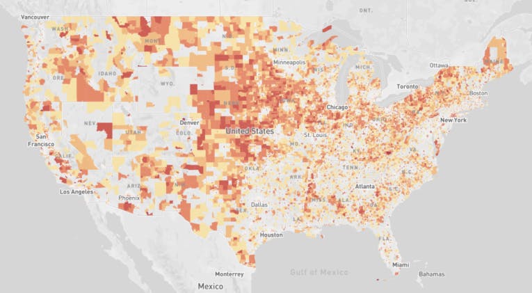 Color marks zones at high risk of lead poisoning.