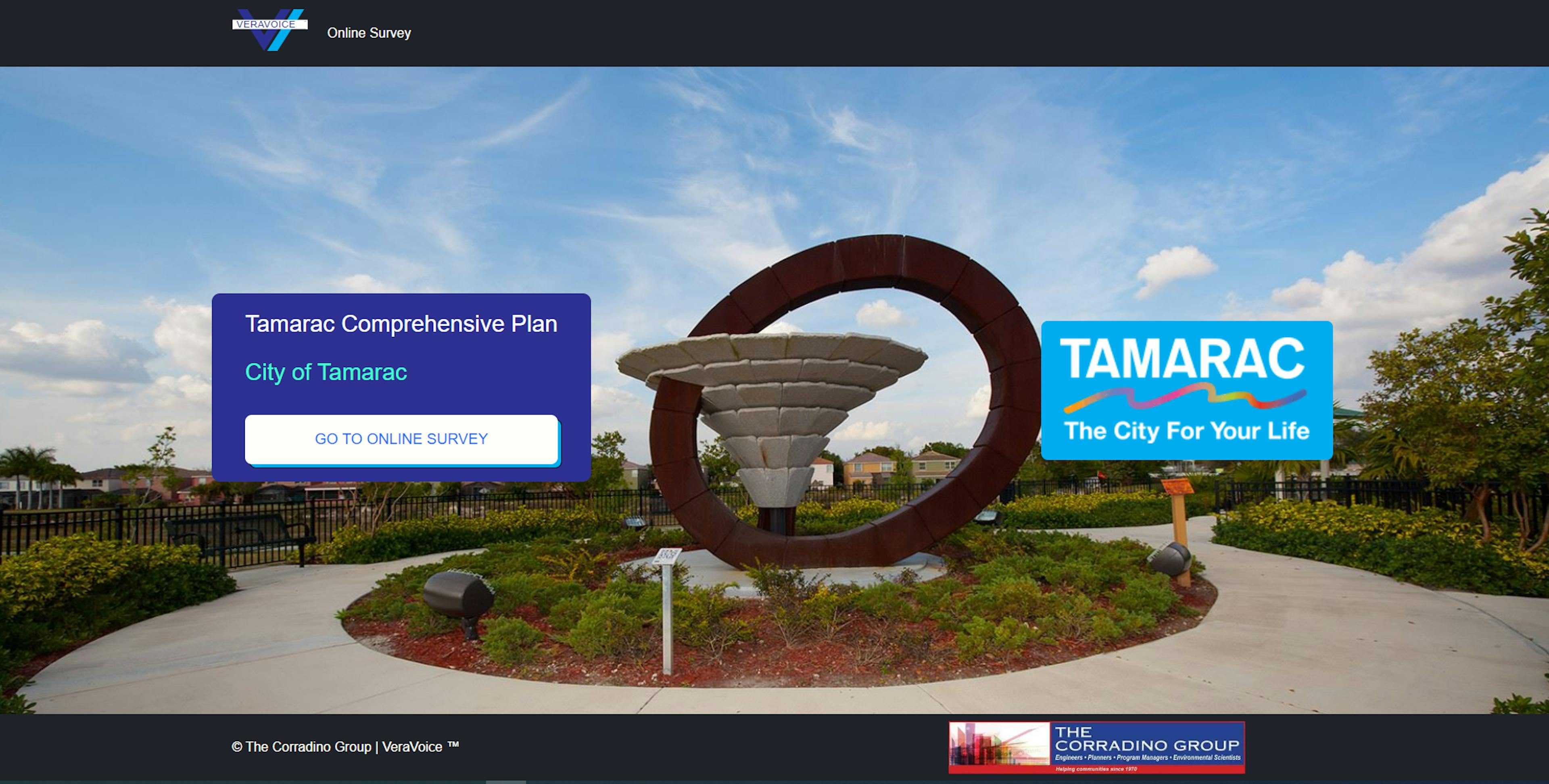 A screenshot of the landing page for the Tamarac Comprehensive Plan VeraVoice Survey