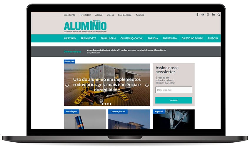Site Alumínio produzido pela Verbus Comunicação