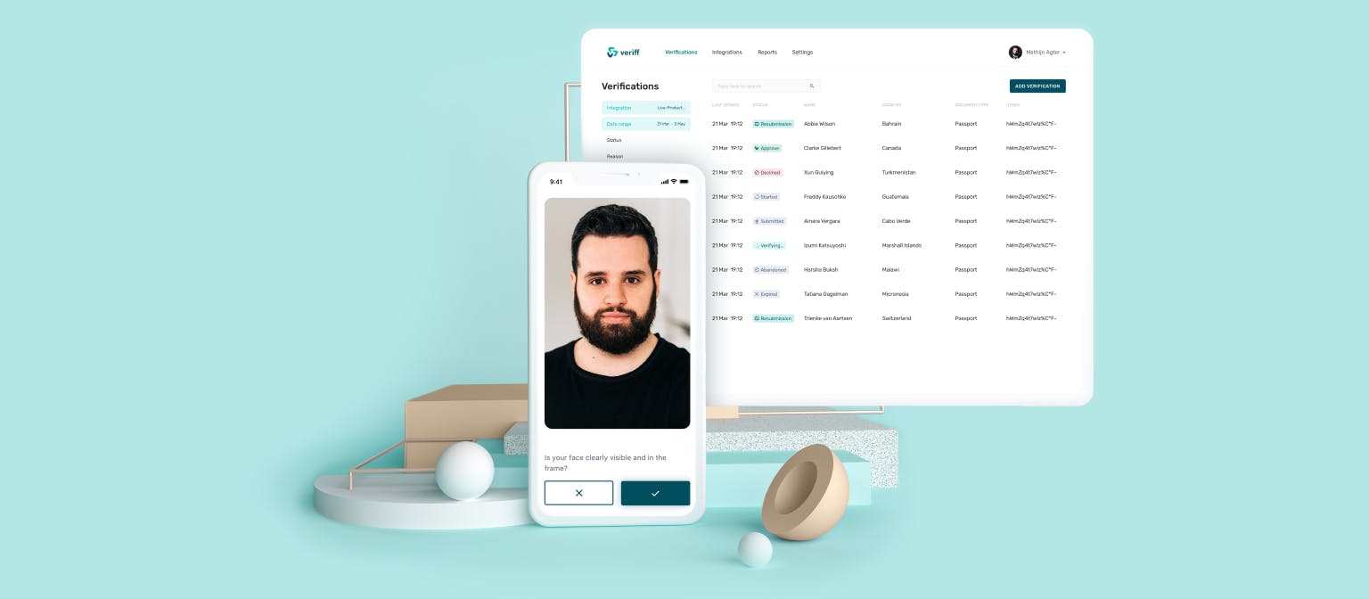 Painel de verificação de identidade online da Veriff Station
