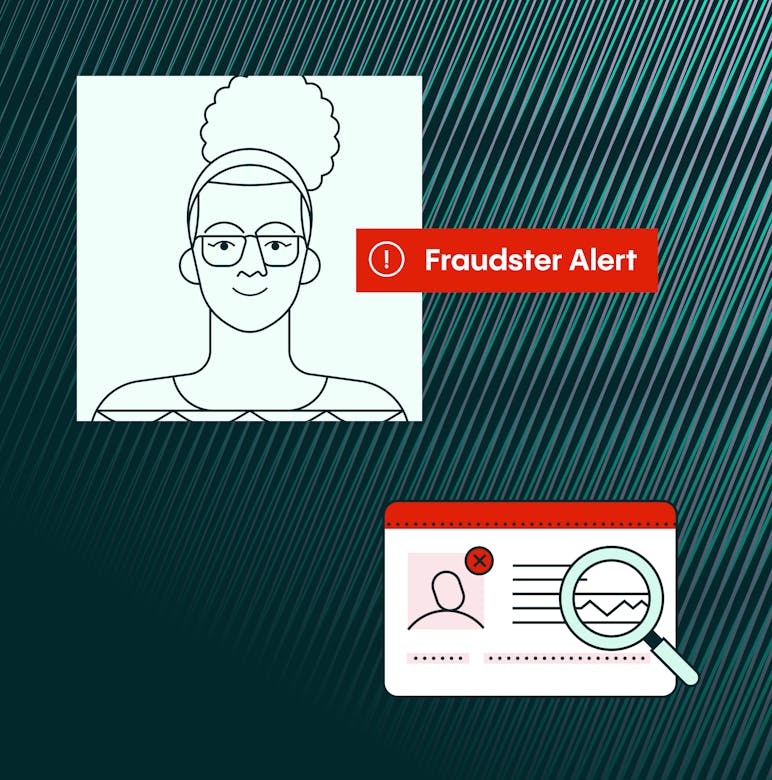 Illustration of a woman next to a fraudster alert