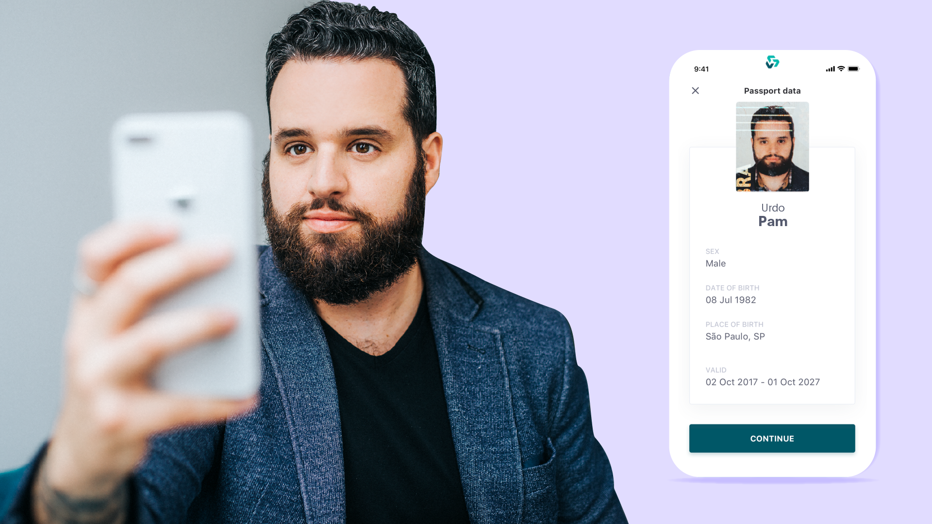 Un hombre con cabello oscuro y barba verificando su identidad con Face Match