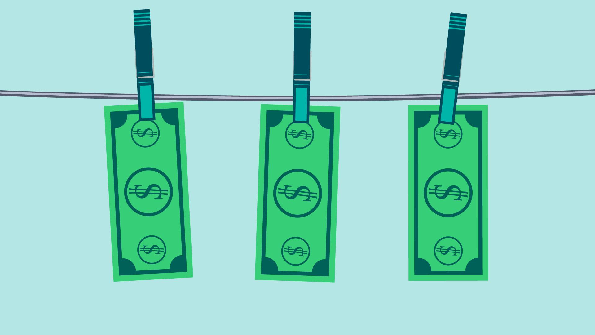 Graphic of money on a clothesline.