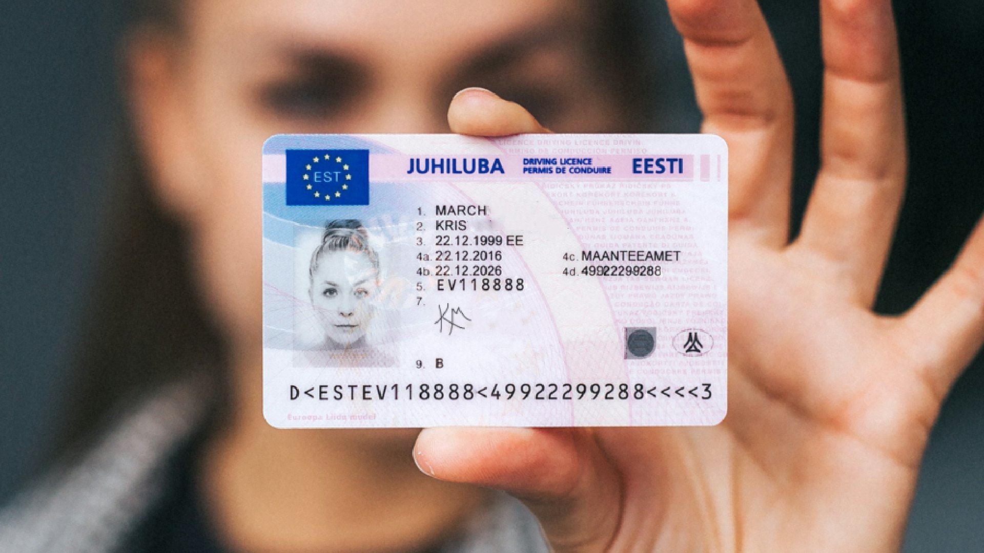 An example of a valid driving licence.