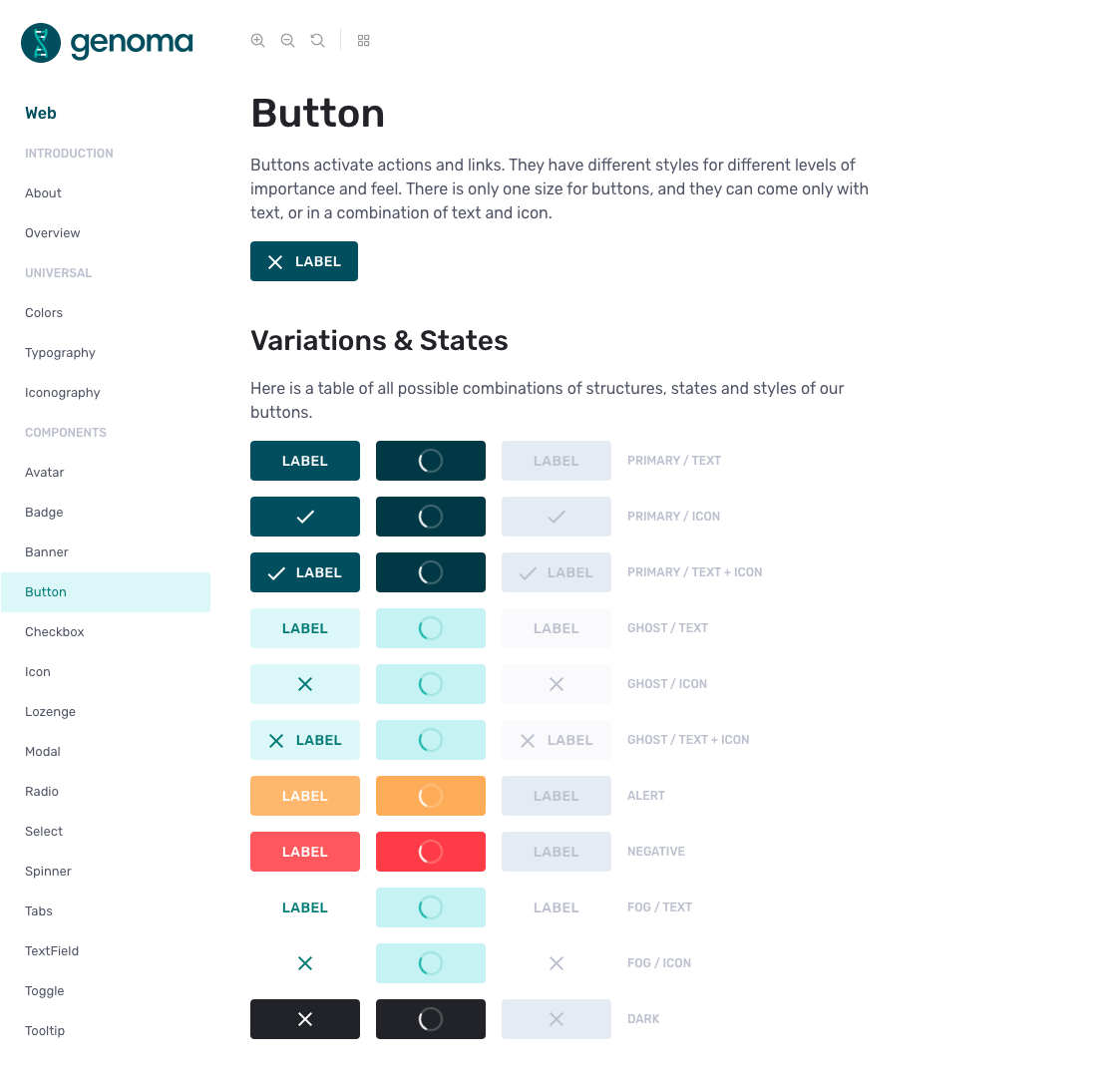 Button component in Genoma design system