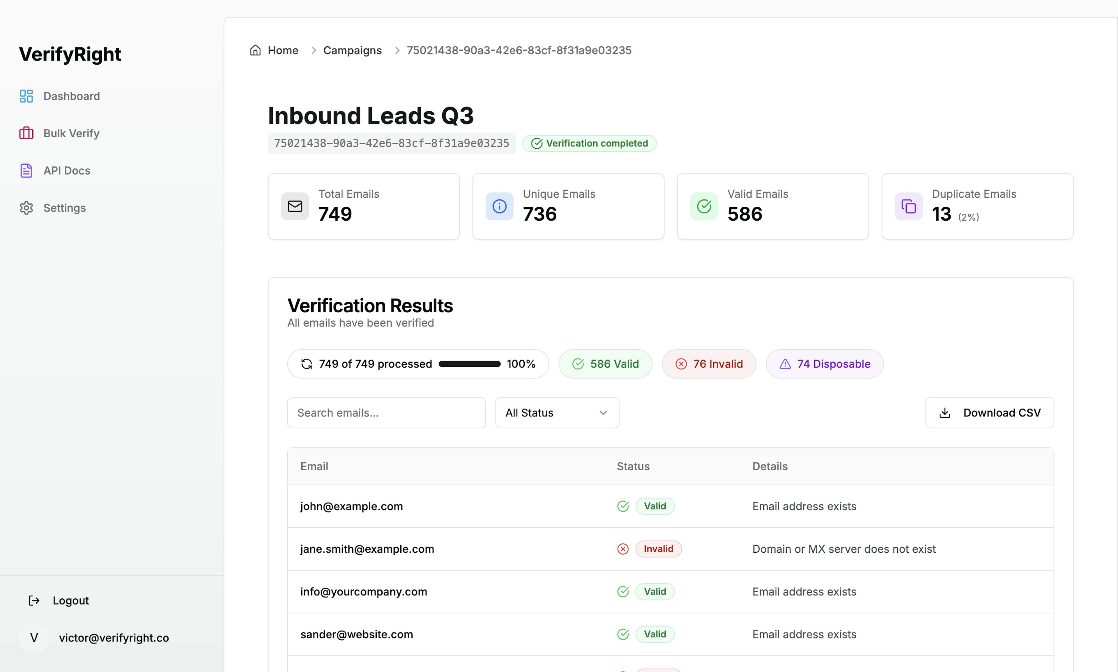 VerifyRight Dashboard