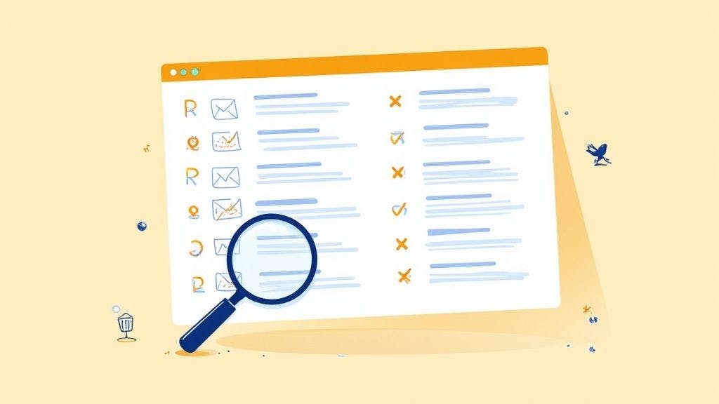Graphic illustrating the email list cleaning process, showing a funnel with a dirty list entering the top and a clean, engaged list exiting the bottom.