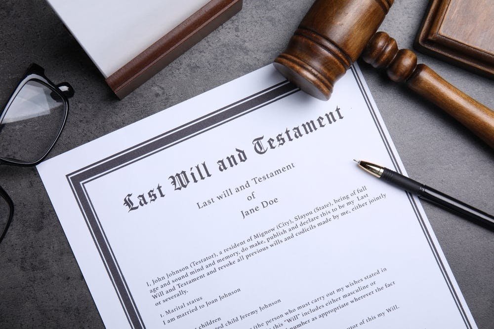 Last Will and Testament document and gavel