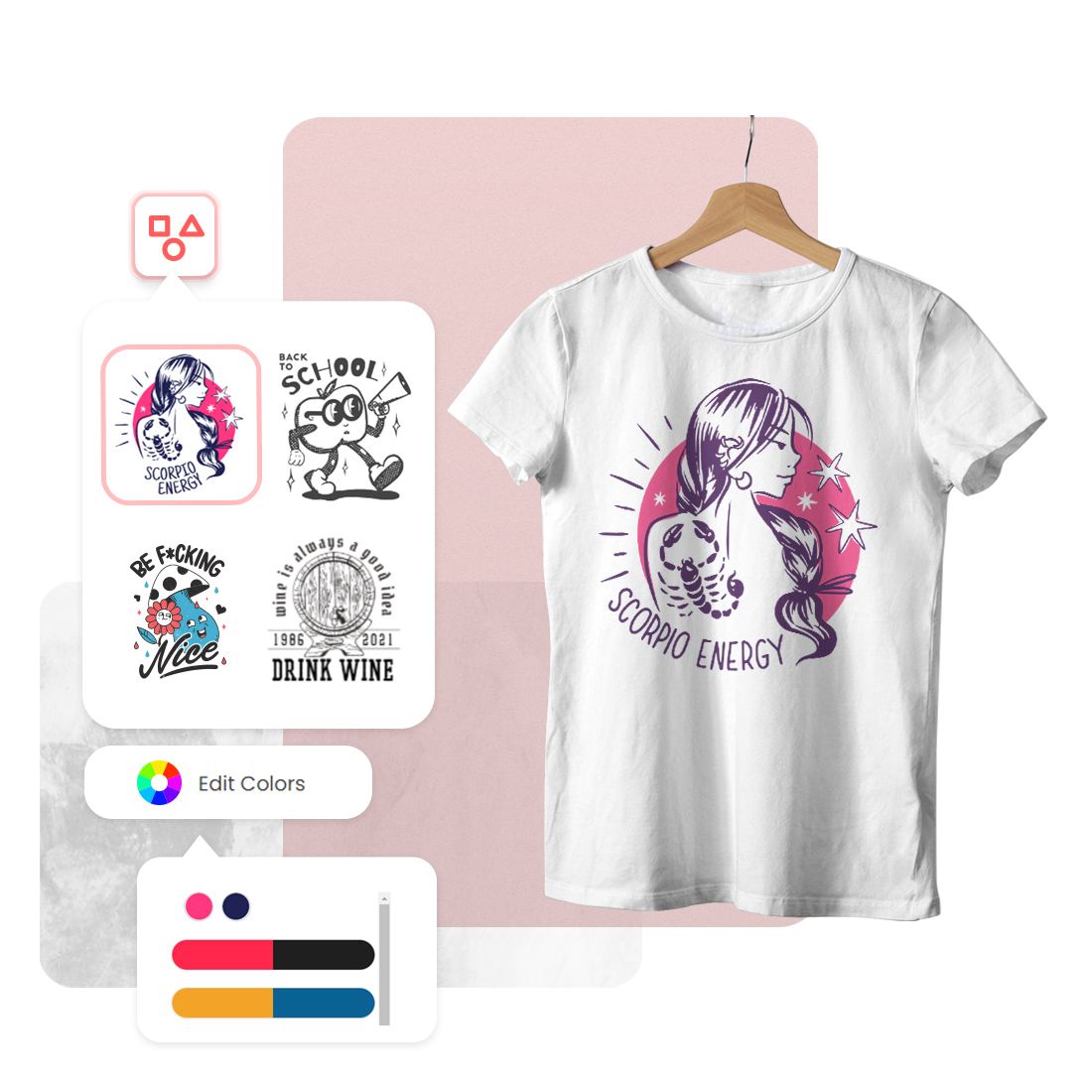 selection of different templates on the t-shirt creator