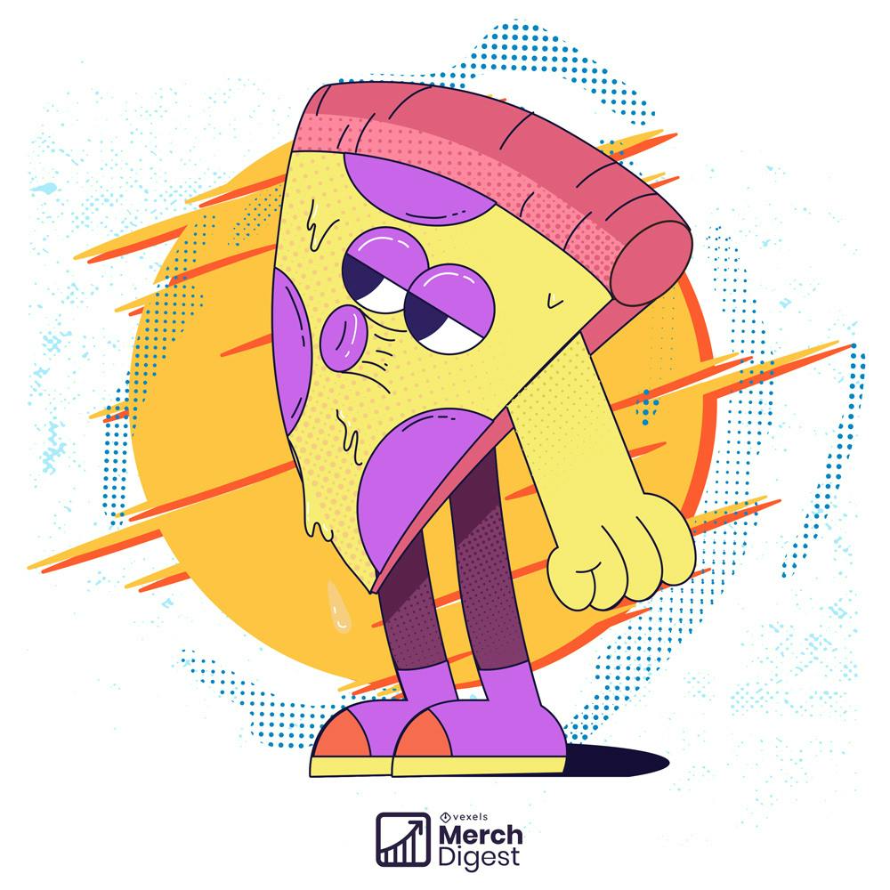 Ilustration of a piece of pizza from a Merch Digest