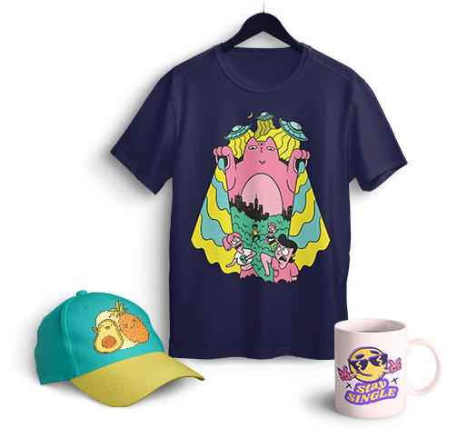 merch products with designs