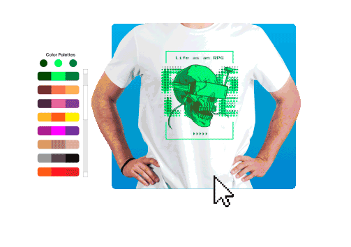 t-shirt design with color palettes being changed with the maker