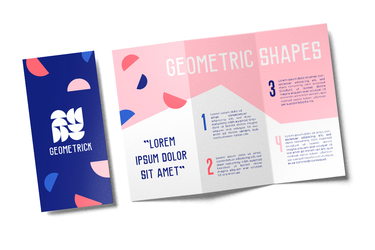 Open and closed trifold brochure geometric design