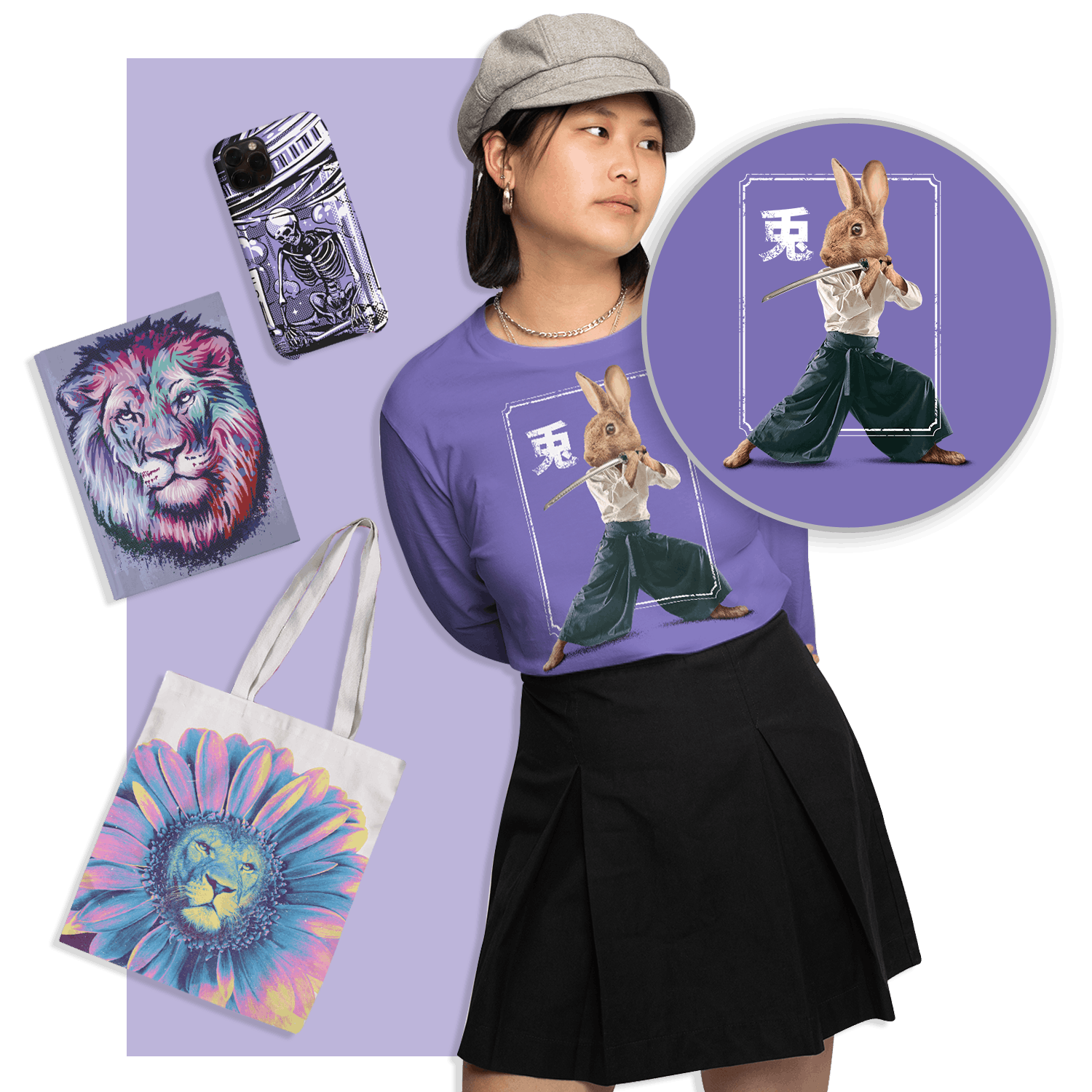 different merch products used by a model