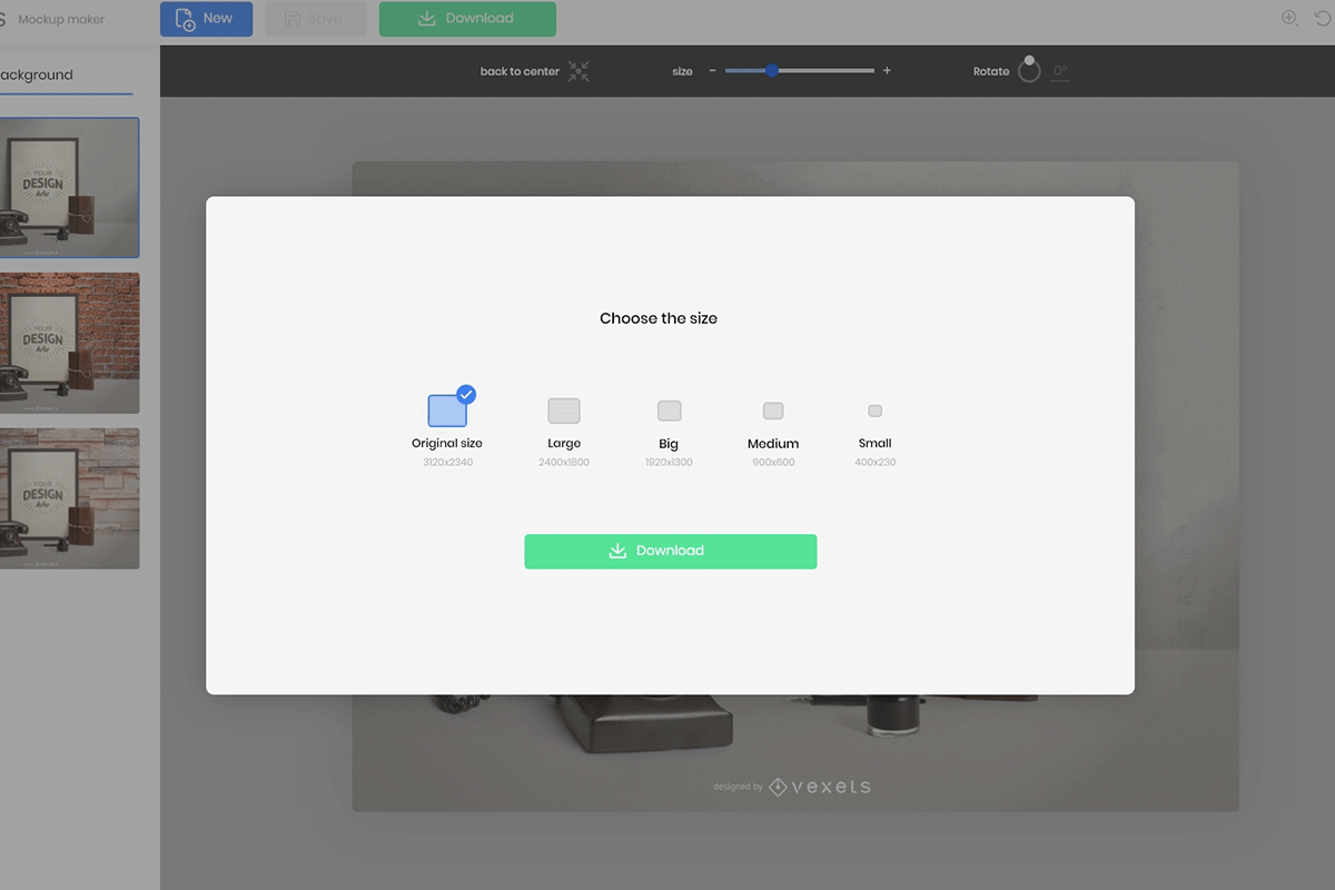 Gif showing how to export mockup in diferrent sizes