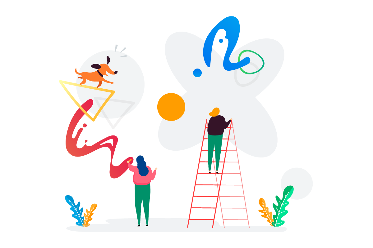 Illustration of people constructing a web