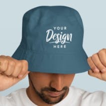 Brunette man in bucket hat mockup