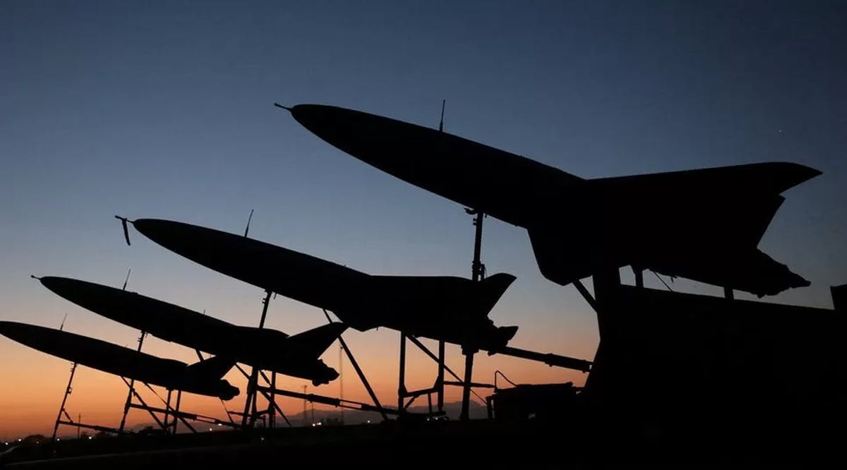 Drones during a military exercise in an undisclosed location in Iran