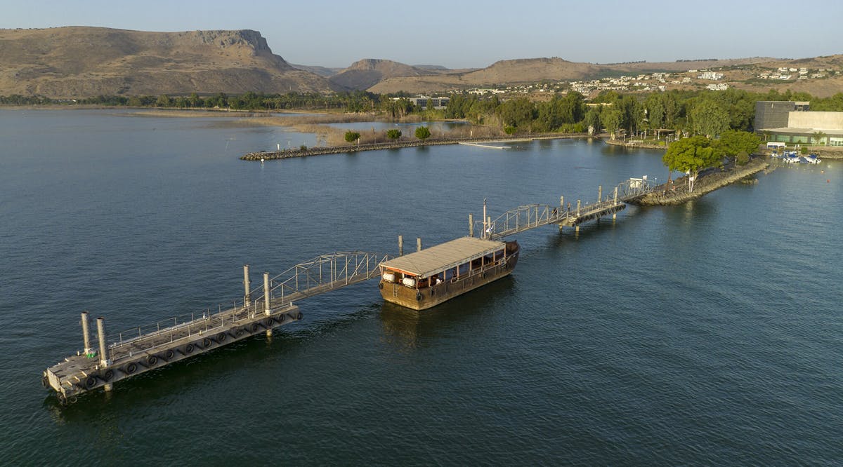 An aerial view of the Sea of Galilee