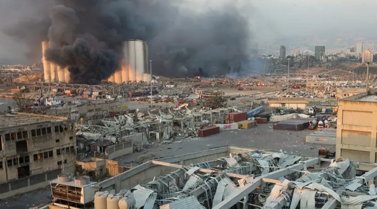 Smoke rises from the site of an explosion in Beirut, Lebanon