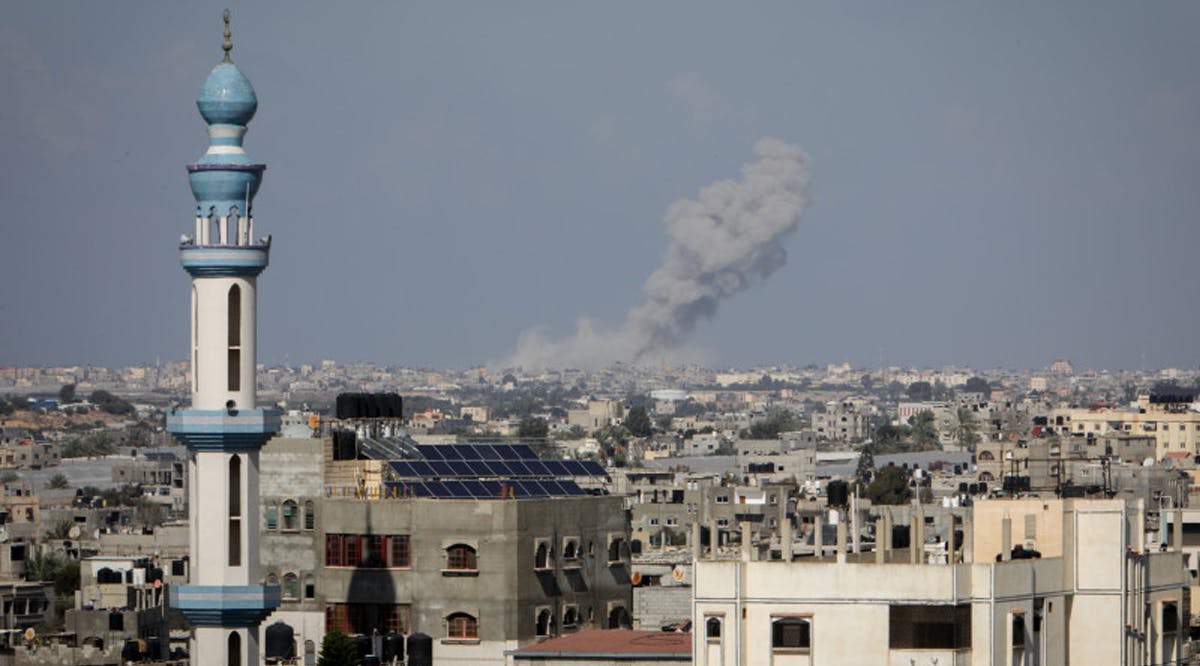 Smoke rises after Israeli airstrikes, of the city of Rafah in the southern Gaza Strip