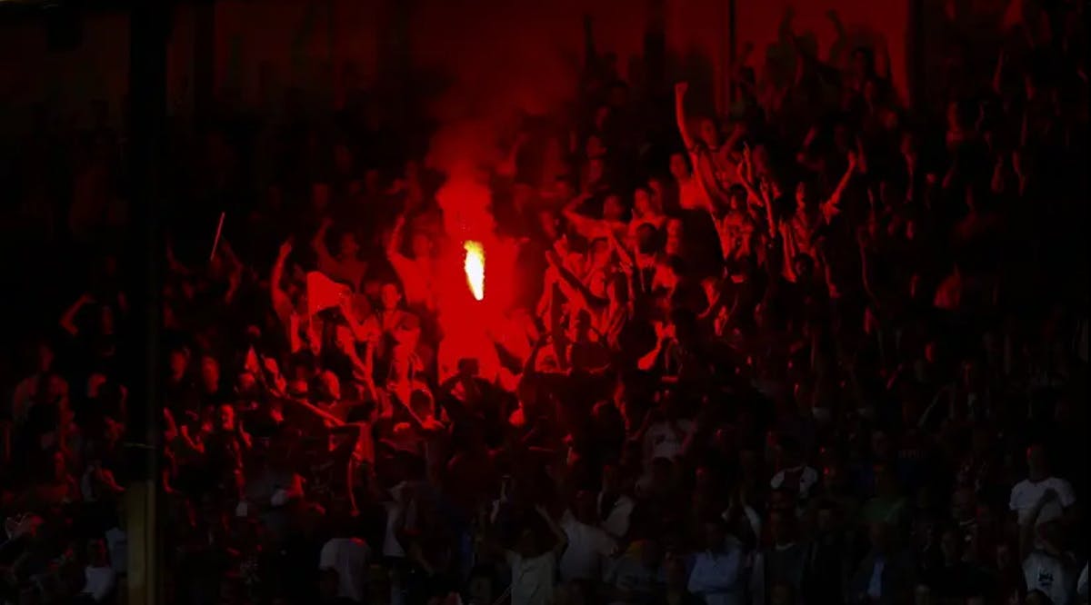 Soccer fans in Antwerp, Belgium,