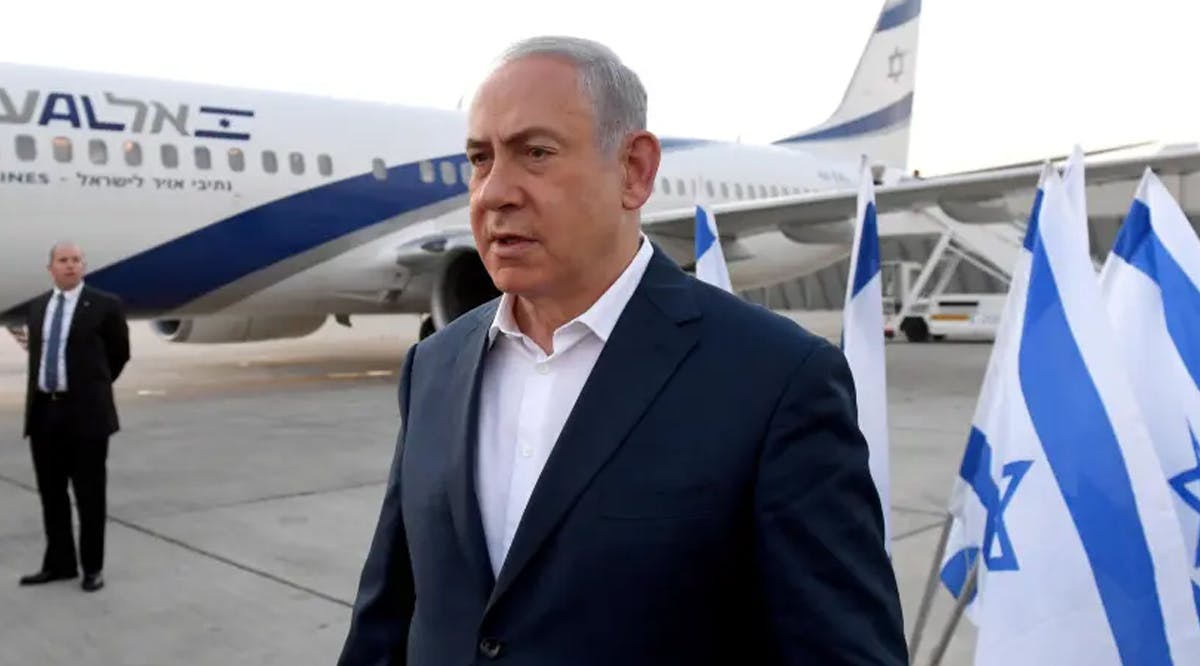 Prime Minister Benjamin Netanyahu departs on his flight to Kenya from the Ben Gurion Airport in Tel Aviv