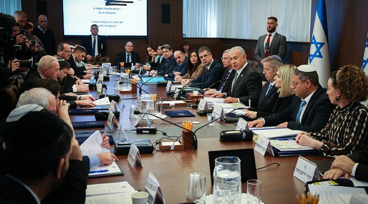 Israeli Prime Minister Benjamin Netanyahu leads a Cabinet meeting at the Prime Minister's Office in Jerusalem