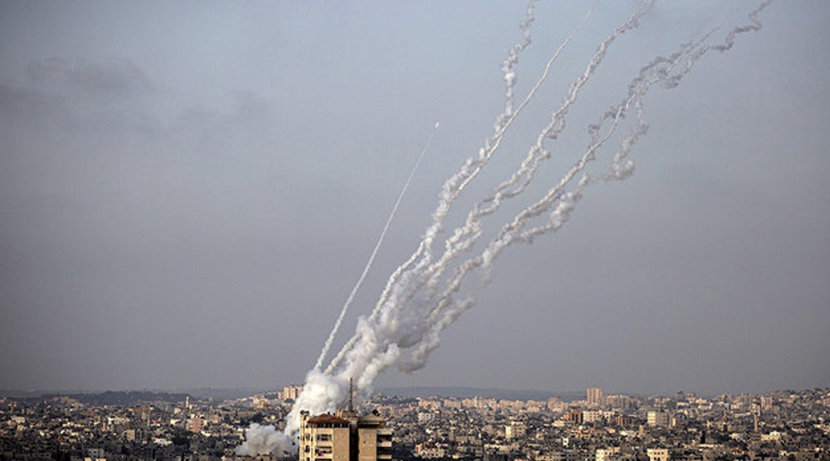 Rockets are launched from the Gaza Strip toward Israel