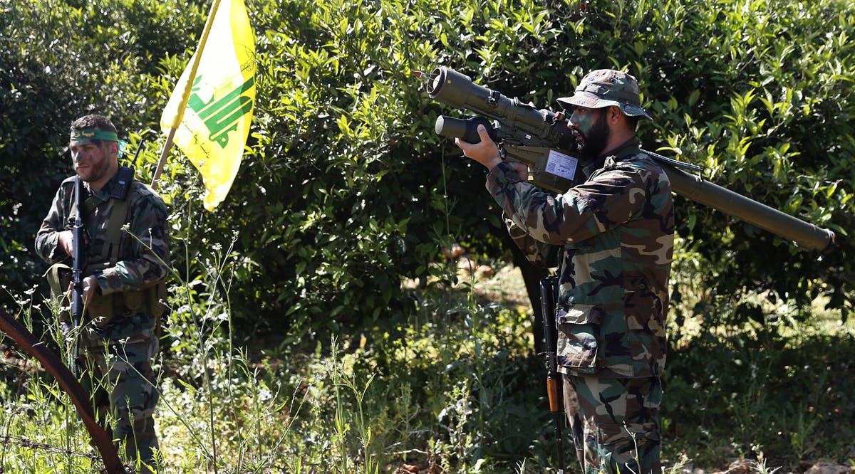 Hezbollah fighters at the coastal border town of Naqoura, south Lebanon