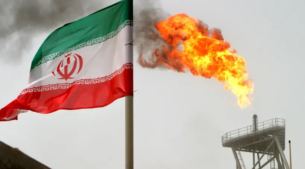 A gas flare on an oil production platform in the Soroush oil fields