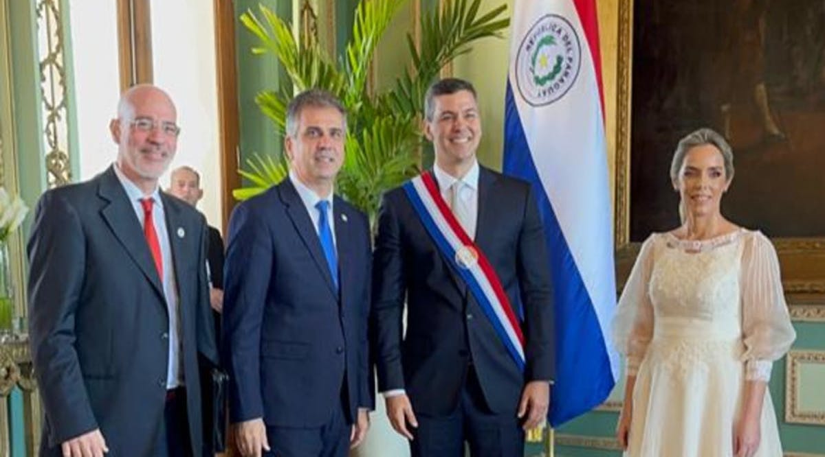 Paraguay's President Santiago Pena is seen alongside Israeli Foreign Minister Eli Cohen in Paraguay