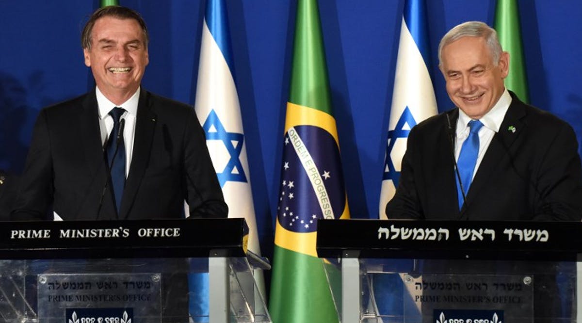 Brazilian President Jair Bolsonaro, left, and Israeli Prime Minister Benjamin Netanyahu