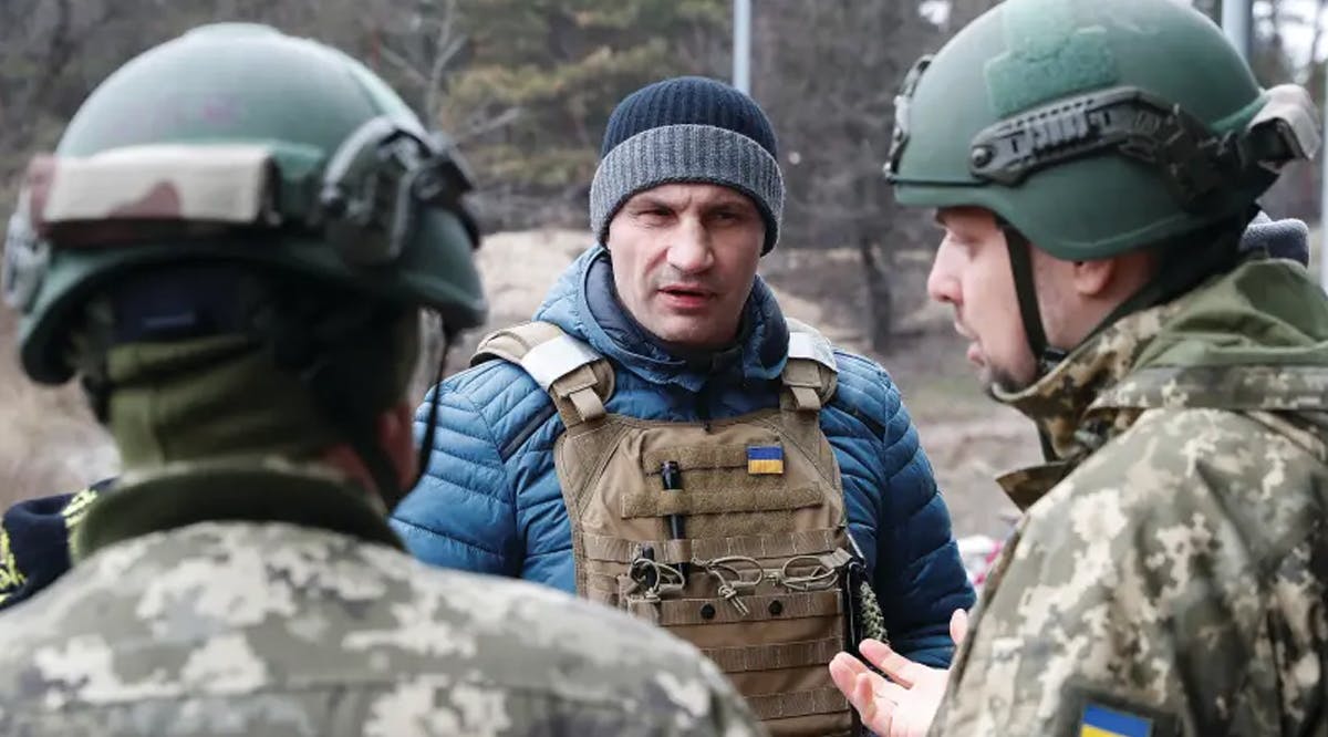 KYIV MAYOR Vitali Klitschko visits a checkpoint of the Ukrainian Territorial Defense Forces in Kyiv
