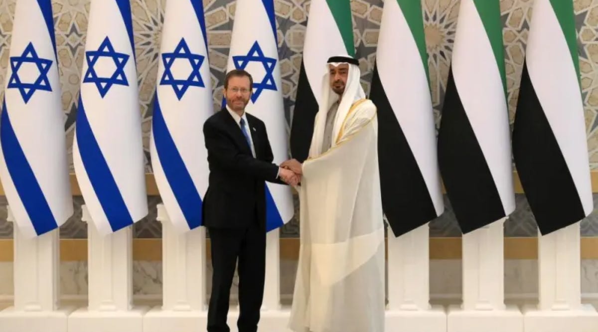 Israeli President Isaac Herzog and then UAE Crown Prince Mohammed bin Zayed Al Nahyan meet in Abu Dhabi