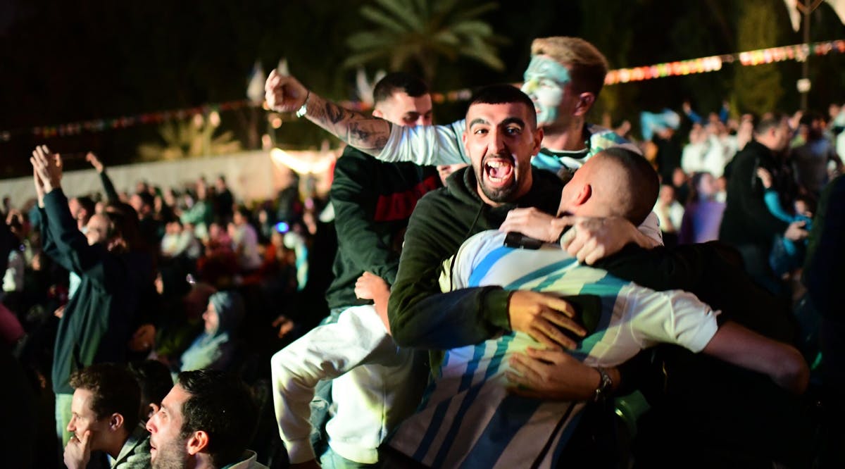 Israeli fans in Ramat Gan watch the finale game between Argentina and France at the 2022 World Cup in Qatar