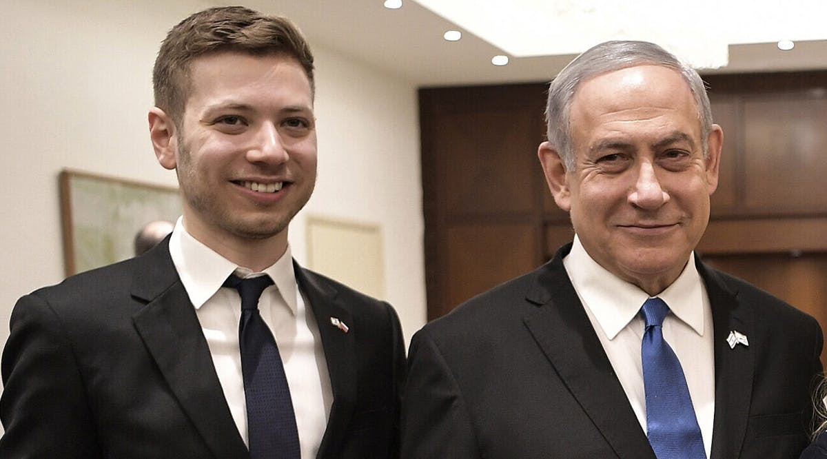 Then-prime minister Benjamin Netanyahu, right, and son Yair in Tel Aviv