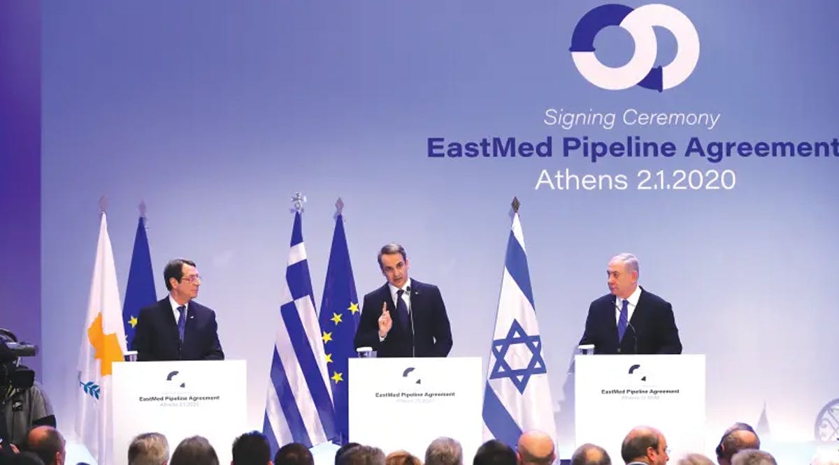 Joint news conference following the signing of a deal to build the EastMed sub-sea pipeline
