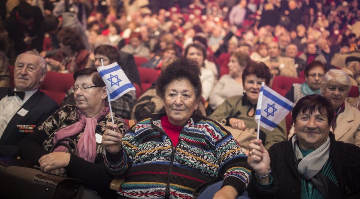 Russian immigrants attend an event marking the 25th anniversary of the major wave of aliya from the former Soviet Union to Israel