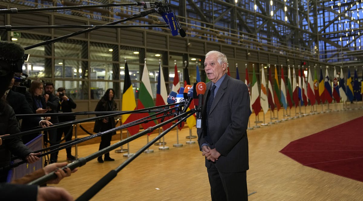 European Union foreign policy chief Josep Borrell speaks with the media