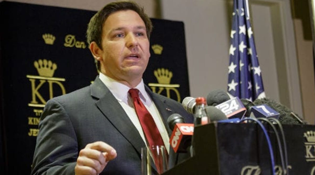 Ron DeSantis (R-FL) speaks at the King David Hotel in Jerusalem