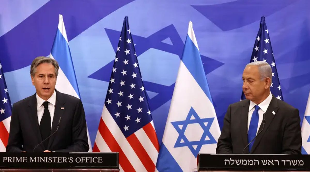 US Secretary of State Antony Blinken (L) and Israeli Prime Minister Benjamin Netanyahu give a joint press conference