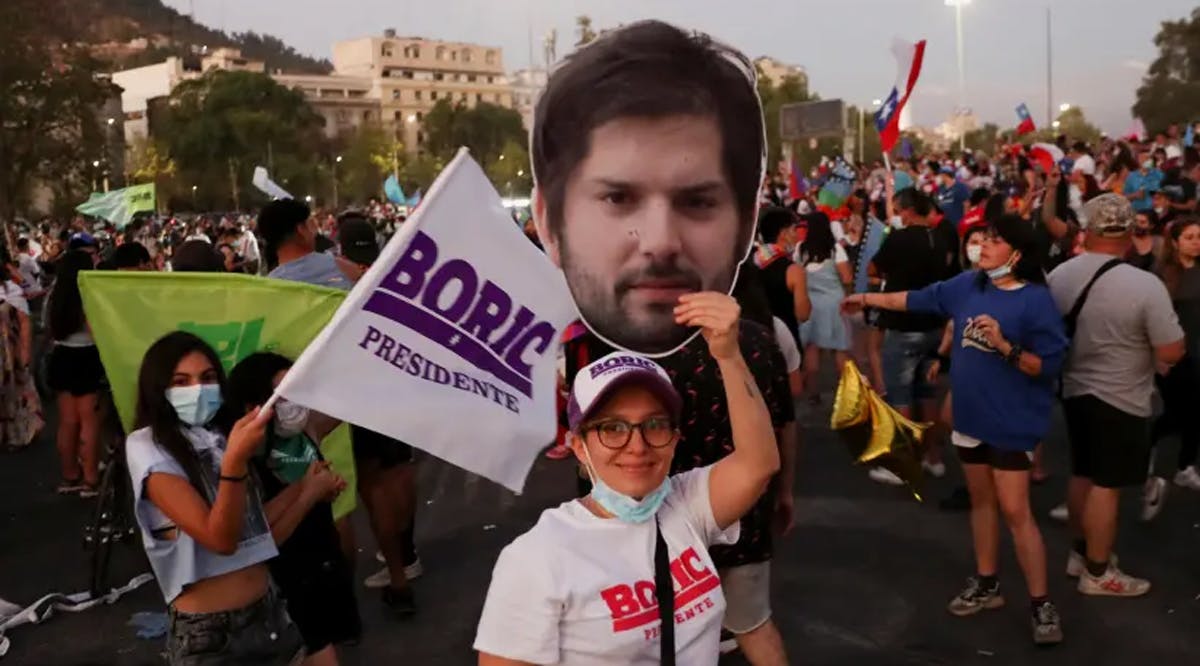 Supporters of Chilean presidential candidate Gabriel Boric celebrate after their candidate won the presidential election