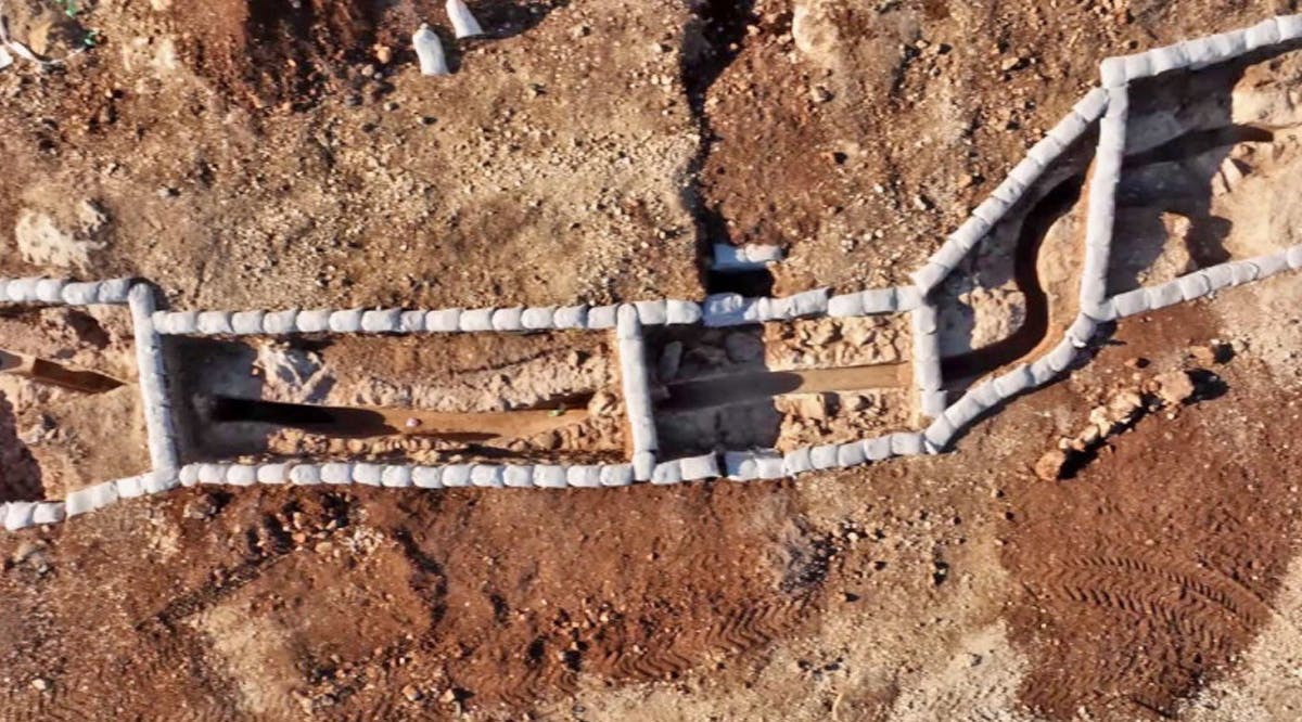 Aerial view of the excavation of the Upper Aqueduct at Givat Hamatos