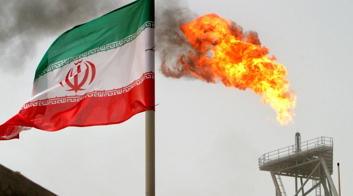 A gas flare on an oil production platform in the Soroush oil fields 